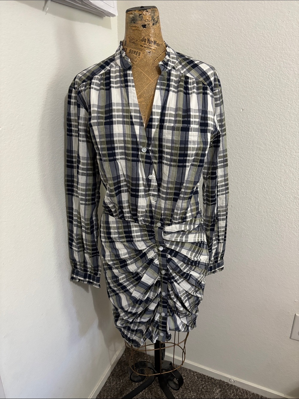 Veronica Beard Plaid Dress size M Y2K front button zip closure boho office siren